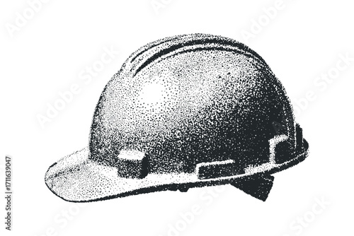 Stippled hard hat on transparent background. Vector hand drawn illustration