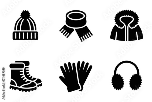 Set of winter clothing icons