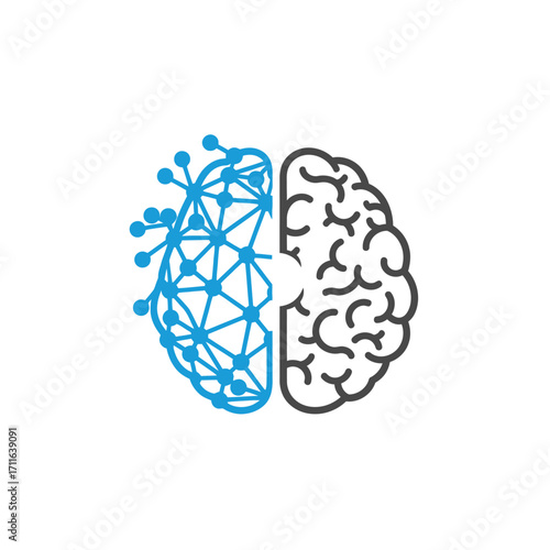 Conceptual illustration of a human brain merging with a digital circuit board representing artificial intelligence and machine learning