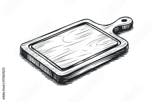 Hand Drawn Wood Cutting Board. Vector hand drawn illustration