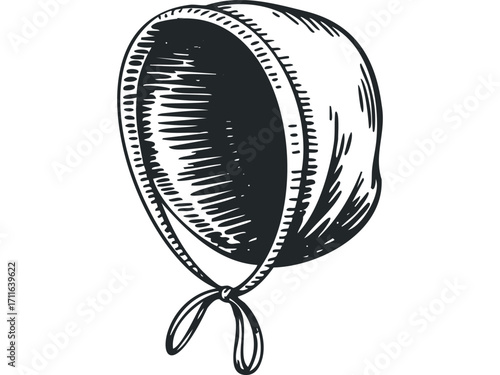 Sketch of Bonnet with Bow on Transparent Background. Vector hand drawn illustration