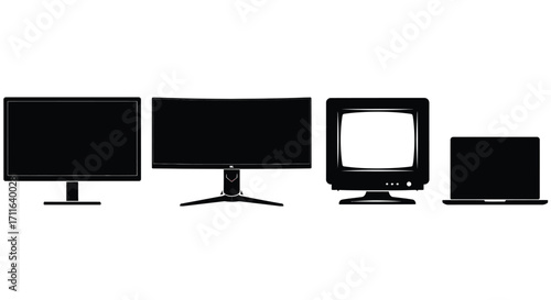 Evolution of computer screens diverse displays from old crt to modern flat panel monitors vector