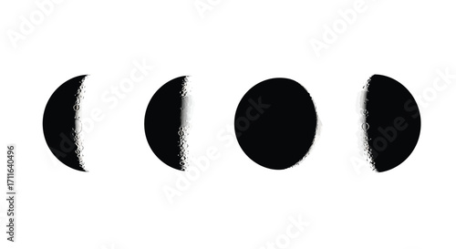 Phases of the moon celestial cycle represented by black silhouettes in sequence vector