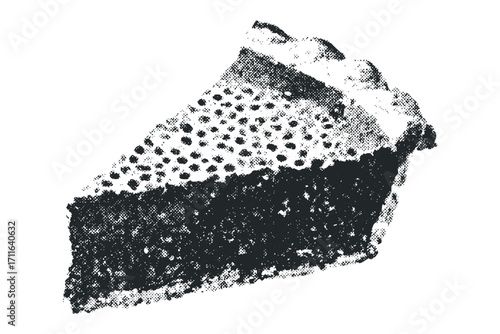 Textured slice of dark berry pie with visible fruit filling,. Vector hand drawn illustration