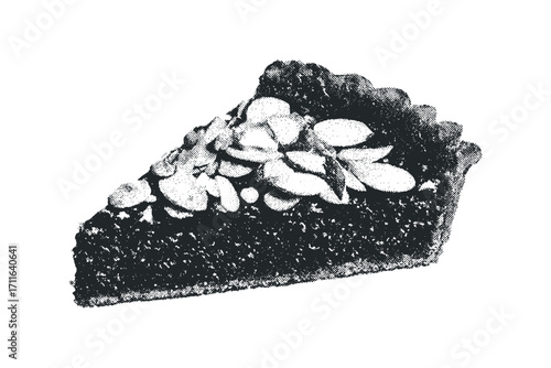 Slice of Almond Tart with Fluted Crust. Vector hand drawn illustration