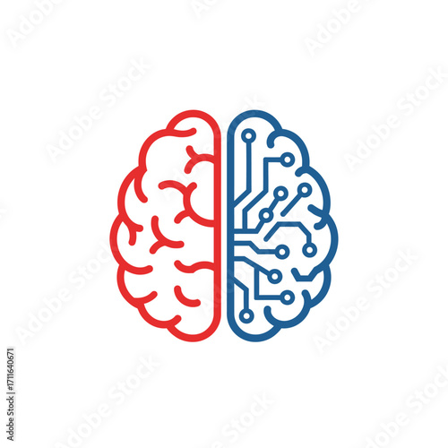 Conceptual illustration of a human brain merging with a digital circuit board representing artificial intelligence and machine learning