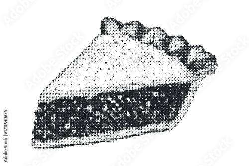 Dessert slice of pie with textured crust on transparent background. Vector hand drawn illustration