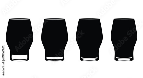 Four dark liquid filled tulip glasses isolated on white for beverage advertising and design vector