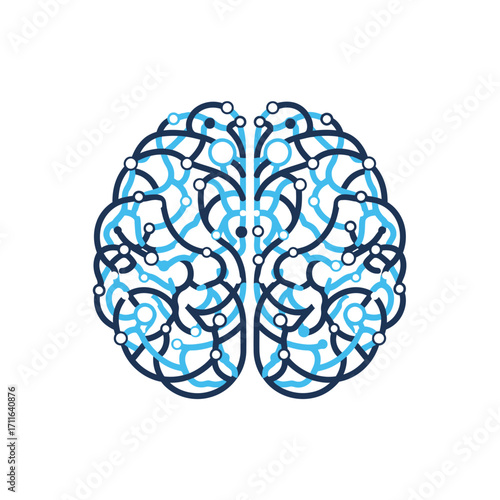 Conceptual illustration of a human brain merging with a digital circuit board representing artificial intelligence and machine learning