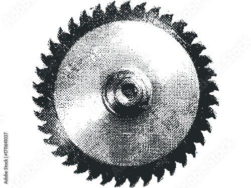 Toothed metal gear wheel on white. Vector hand drawn illustration