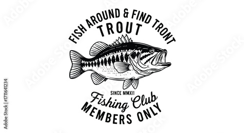 Vintage fishing club emblem with fish illustration perfect for logos, apparel, and branding