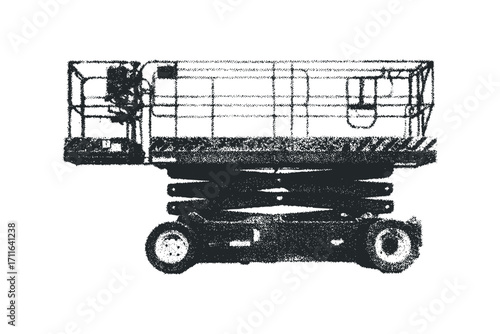 Scissor lift machine industrial equipment on transparent background. Vector hand drawn illustration