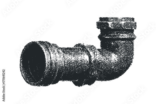 Plumbing elbow pipe fixture, industrial component, construction element. Vector hand drawn illustration