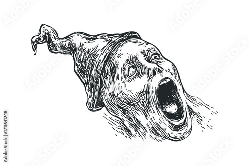 Screaming face drawing on transparent background. Vector hand drawn illustration