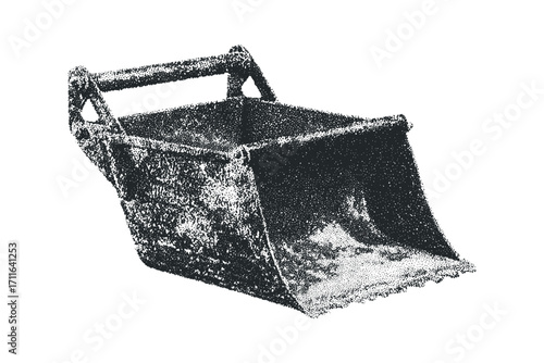 Textured bucket loader scoop for industrial use on transparent background. Vector hand drawn illustration