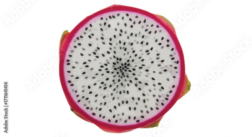 Vibrant tropical dragon fruit slice with seeds isolated on white surface for freshness vector
