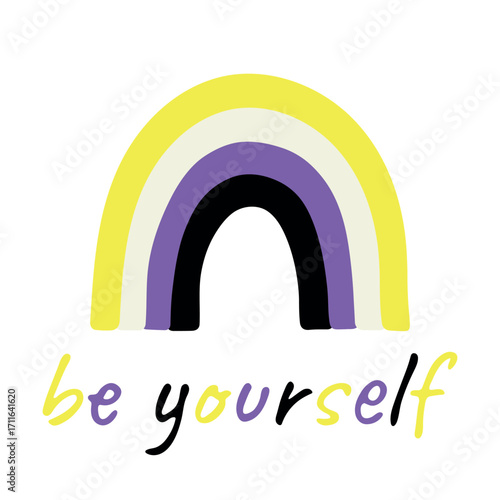 Colorful rainbow shape Non-binary pride flag Happy pride day LGBTQIA community Pride Month Vector hand drawn doodle for posters, stickers, logo, cards