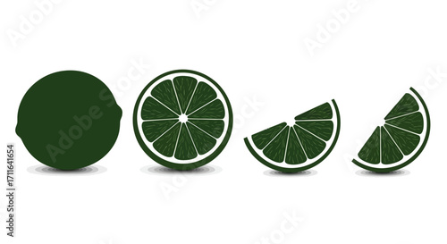 Fresh lime fruit whole and sliced in different arrangements vector
