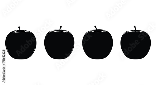 Four dark apple silhouettes in a row against a white backdrop vector