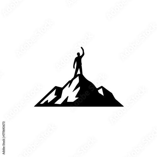 A powerful and inspiring black and white icon of a human silhouette climbing a mountain. This design symbolizes the challenging journey and struggle against disease, often likened to an uphill battle