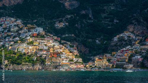 The picturesque small Italian town of Positano, descending from the terraces from the mountains to the Mediterranean Sea. This is one of the most famous places on the Amalfi Coast.