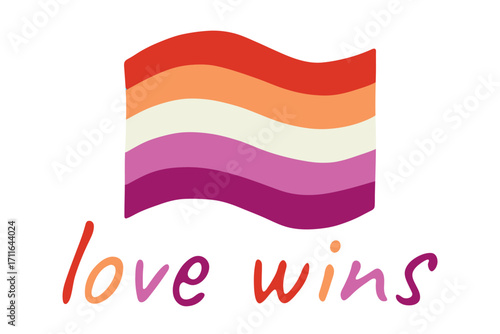 Colorful Lesbian pride flag Happy pride day LGBTQ community Pride Month Vector hand drawn doodle for posters, stickers, logo, cards