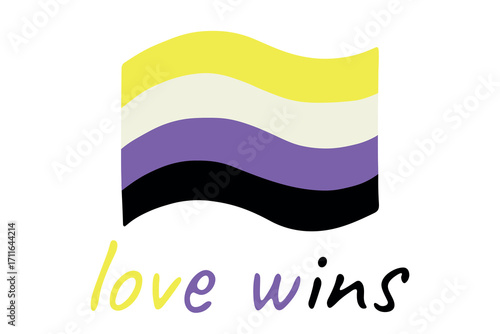 Colorful Non-binary pride flag Happy pride day LGBTQ community Pride Month Vector hand drawn doodle for posters, stickers, logo, cards