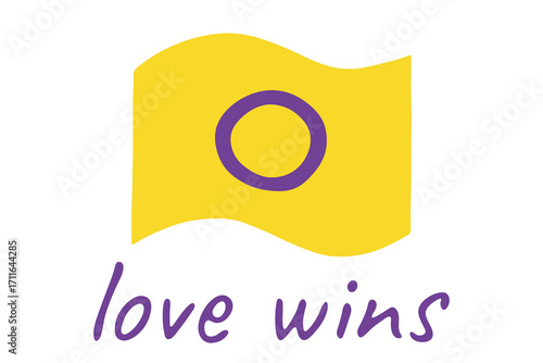 Colorful Intersex pride flag Happy pride day LGBTQ community Pride Month Vector hand drawn doodle for posters, stickers, logo, cards