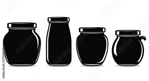 Four glass jars filled with dark contents isolated on ready for design vector