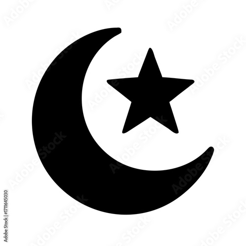 Crescent Moon With Star Icon Vector Silhouette