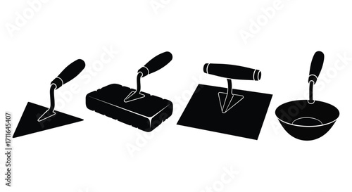 Set of four trowels and a plasterer's hawk for construction and renovation projects vector