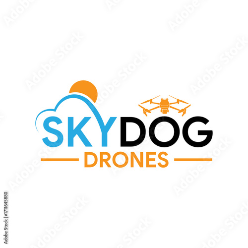 Skydog drones logo with cloud and sun design