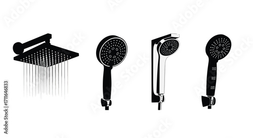 Set of modern shower heads and hand showers isolated on for bathroom design vector