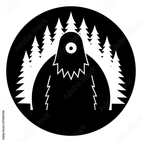 Cyclops In Forest Background Icon Vector Silhouette