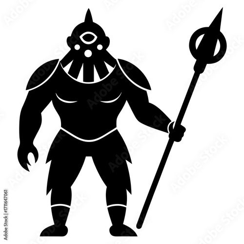 Cyclops With Club Weapon Icon Vector Silhouette