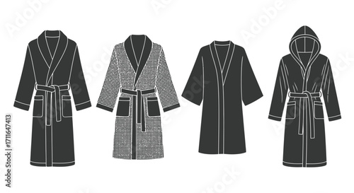 Four stylish robes showcase different patterns and designs for comfort and fashion vector