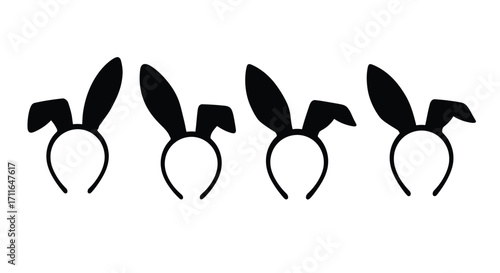 Set of four black bunny ear headbands isolated on white for fun parties and costumes vector