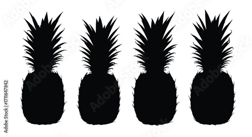 Four silhouettes of pineapples showcasing tropical fruit collection vector