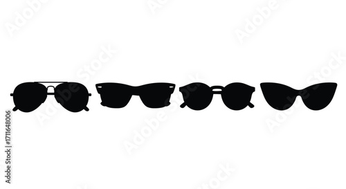Collection of five diverse silhouette styles of sunglasses displayed side by side for fashion photography vector