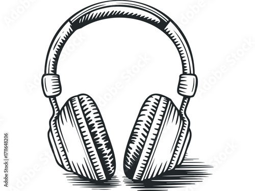 Headphones outlined on transparent. Vector hand drawn illustration