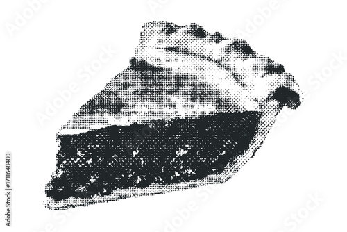 Halftone Slice of Chocolate Pie on Transparent. Vector hand drawn illustration