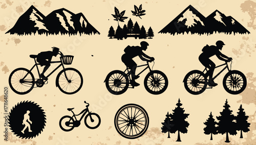 Black vector silhouette of a cyclist on a mountain bike jumping a ramp during a race