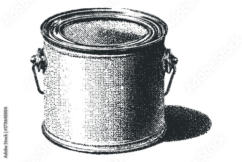 Monochromatic ink sketch of a metal paint can with a handle. Vector hand drawn illustration