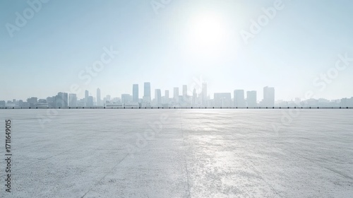Empty urban plaza skyline view