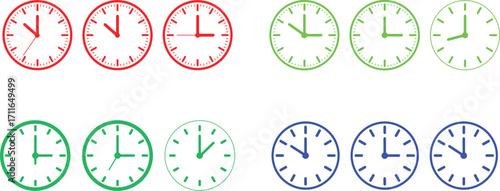 Clock icon set. Time clock icons collection. Line clocks symbol isolated on white background - stock vector.