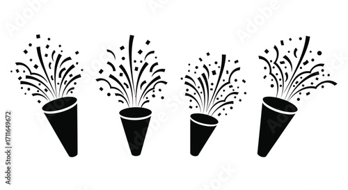 Confetti poppers explosion celebration festive party elements isolated graphics set vector