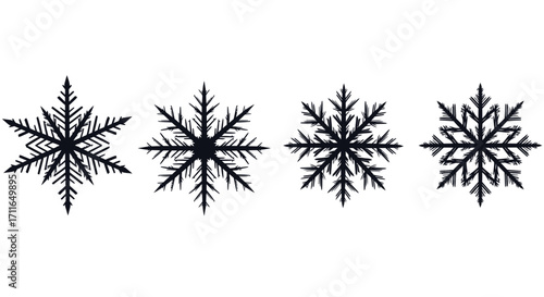 Four black snowflakes collection set winter season frosty cold weather celebration elements vector