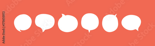 Set of six clean white speech bubbles with various tails. The minimalist design is perfect for adding dialogue to comics, presentations. This collection is ideal for a modern and sleek look
