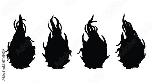 Four silhouettes of fiery flames with wispy tendrils and jagged edges vector