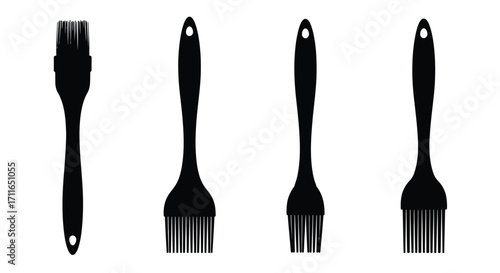 Four black kitchen utensils four black kitchen utensils including a whisk and basting brushes vector